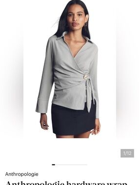 Anthropologie Light Gray Wrap Blouse with Side Ring